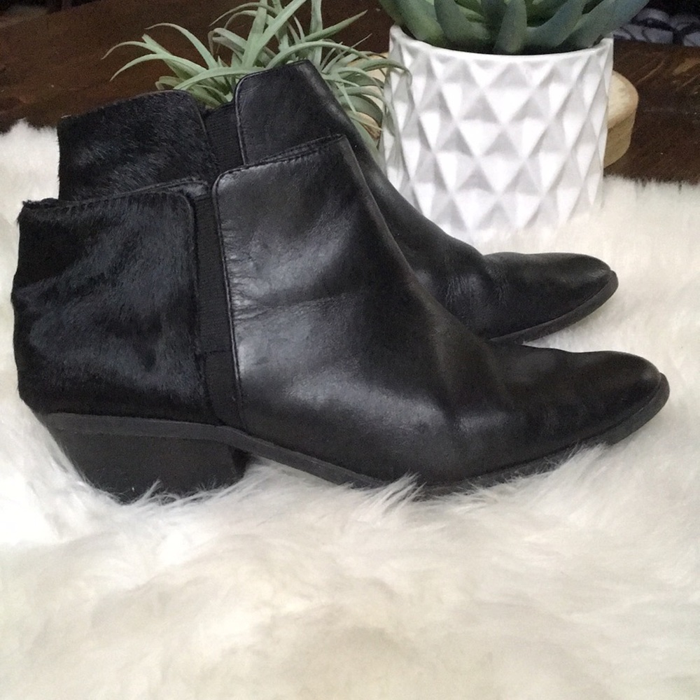 Black leather with faux hair booties